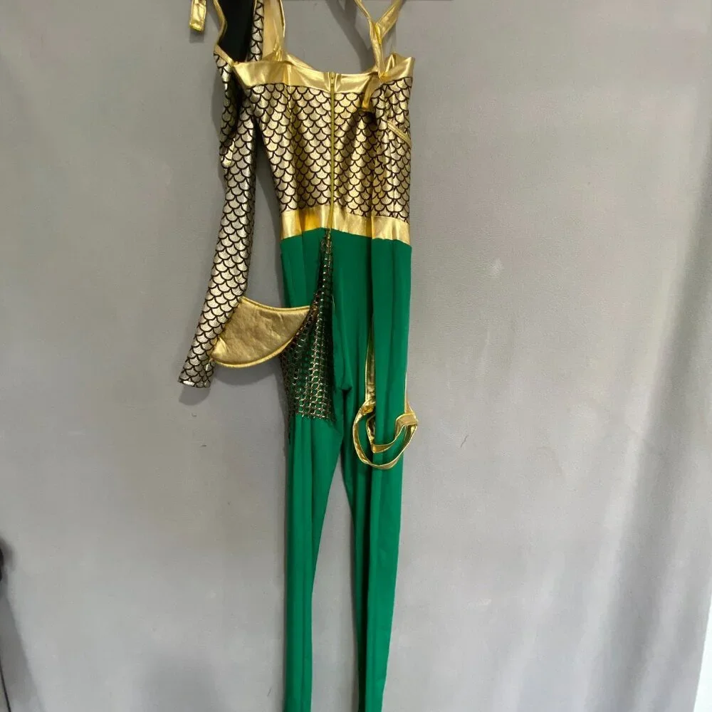 Aquaman Mera Atlantean Warrior Costume Cosplay Gold Armor Bodysuit Set - Picture 7 of 7